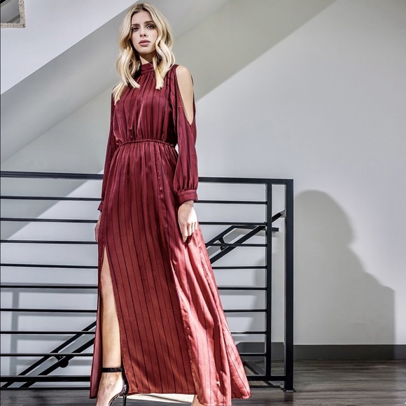 Anthropologie Dresses & Skirts - NWT J.O.A. Wine Cold Shoulder Striped Maxi Dress